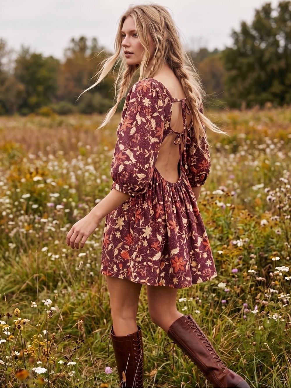 Free People Lola Brown Multicolored Floral Mini Dress Size Medium